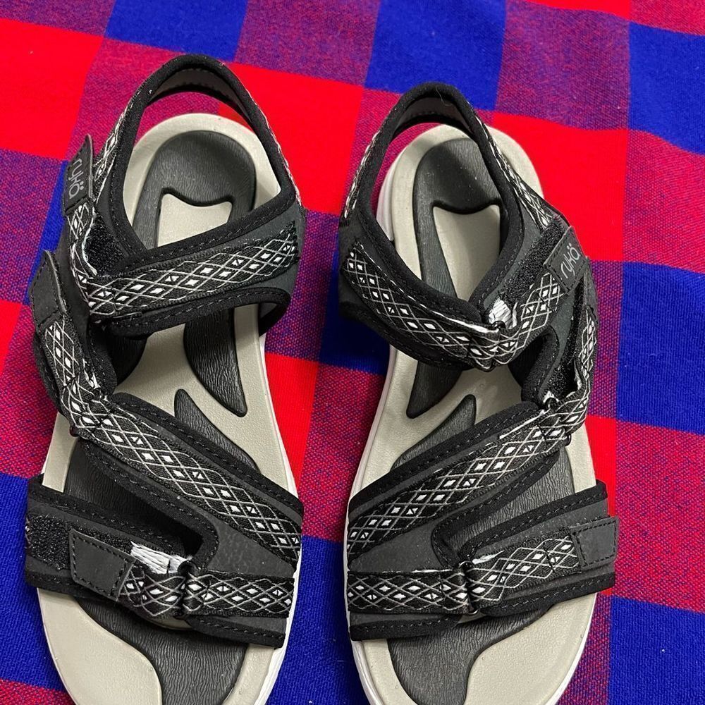 Womens Ryka Ginger Comfort Hiking Sandals Black/White Adjustable Straps Sz 6.5 W - Picture 2 of 10